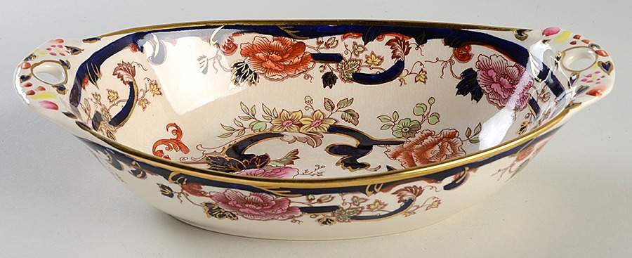 Mandalay Blue Multicolor 10" Oval Handled Bowl by Mason's-1