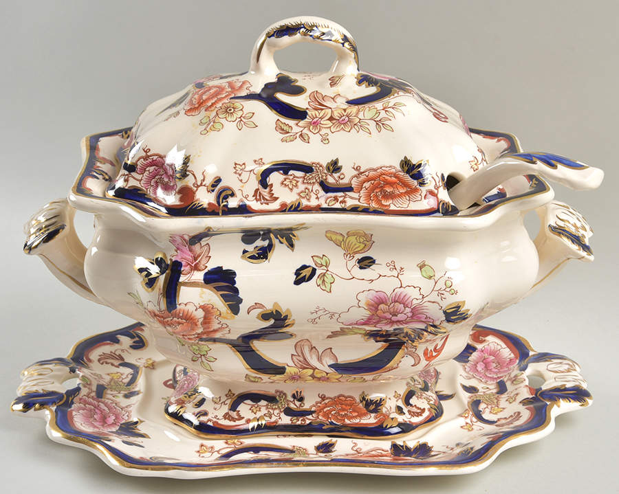 Mandalay Blue Multicolor Tureen & Lid w/Ladle & Underplate by Mason's-1