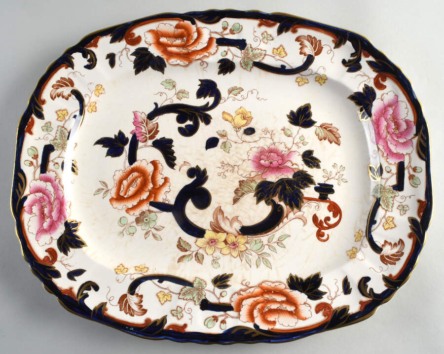 Mandalay Blue Multicolor 17" Oval Serving Platter by Mason's-1