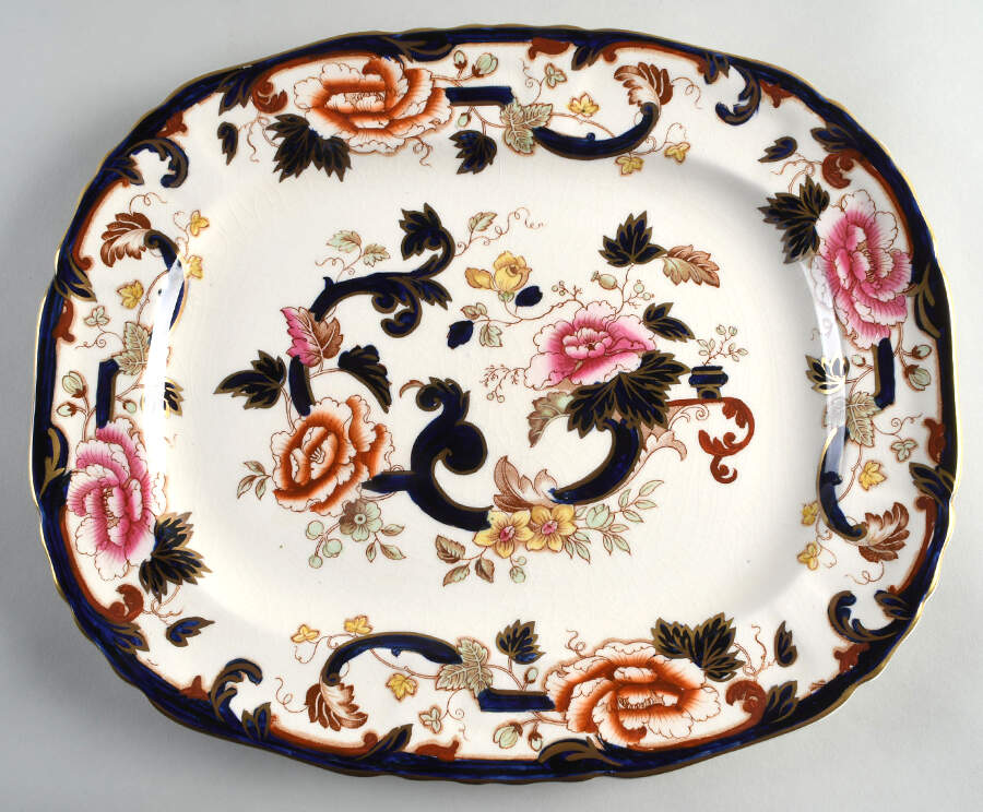 Mandalay Blue Multicolor 15" Oval Serving Platter by Mason's-1