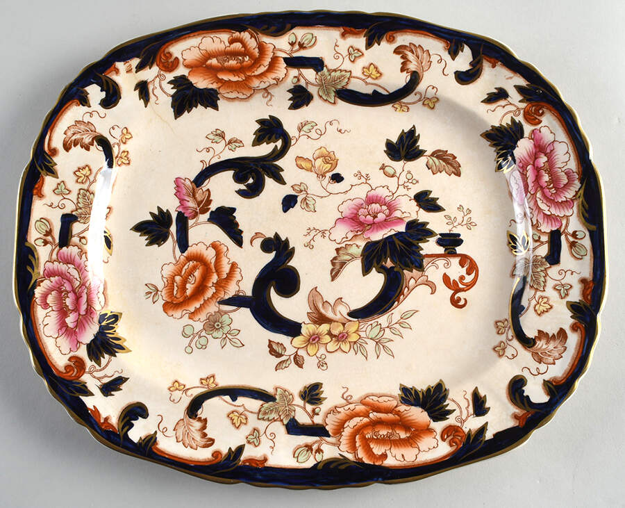 Mandalay Blue Multicolor 13" Oval Serving Platter by Mason's-1