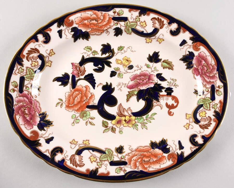 Mandalay Blue Multicolor 13" Oval Serving Platter by Mason's-1