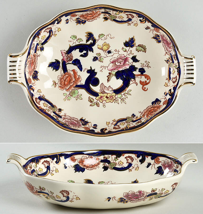 Mandalay Blue Multicolor 10" Handled Oval Vegetable Bowl by Mason's-1