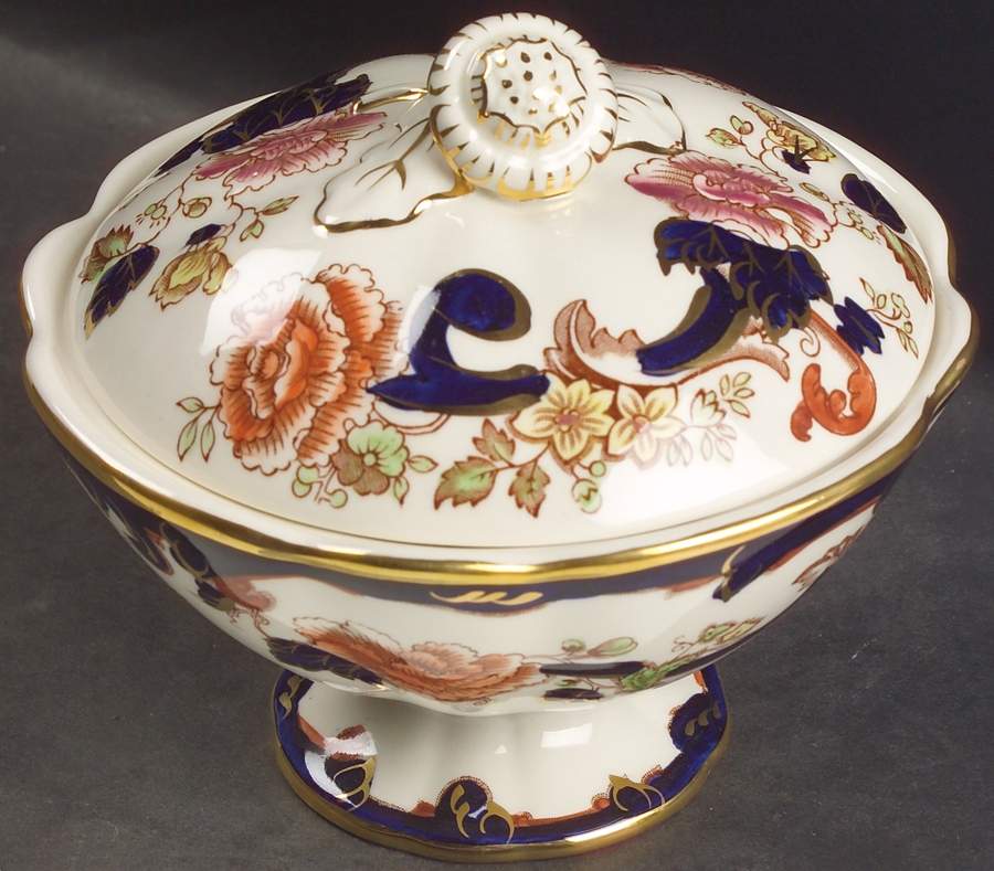 Mandalay Blue Multicolor Footed Victorian Bowl & Lid by Mason's-1