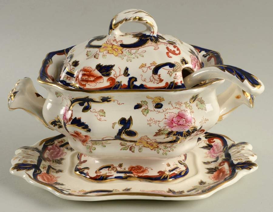 Mandalay Blue Multicolor Sauce Boat & Lid & Underplate & Ladle by Mason's-1