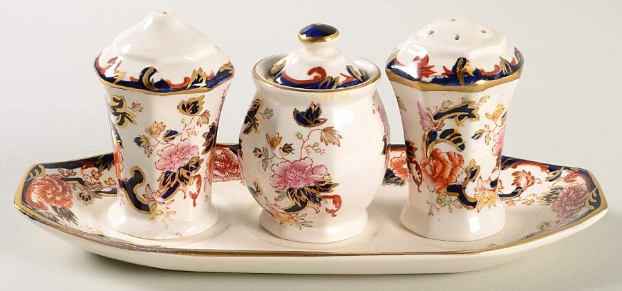Mandalay Blue Multicolor Salt & Pepper, Mustard with Lid & Tray by Mason's-1