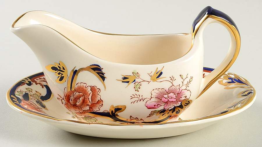 Mandalay Blue Multicolor Individual Gravy Boat & Plate by Mason's-1