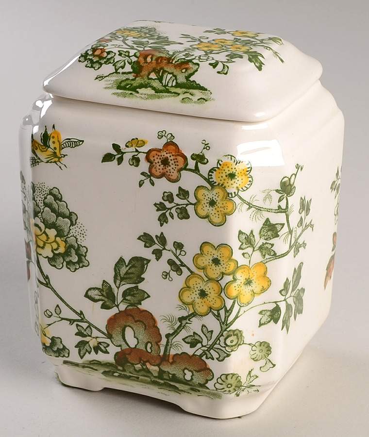 Manchu Green Multicolor Fan Jar & Lid by Mason's-1