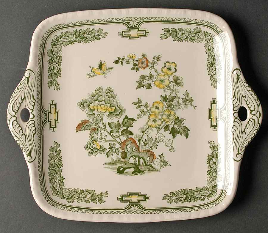 Manchu Green Multicolor Square Handled Cake Plate by Mason's-1