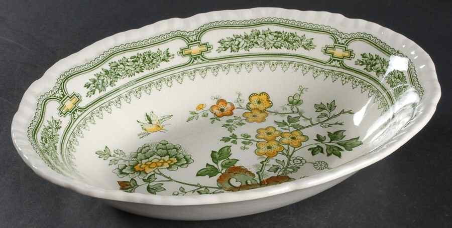 Manchu Green Multicolor 9" Oval Vegetable Bowl by Mason's-1