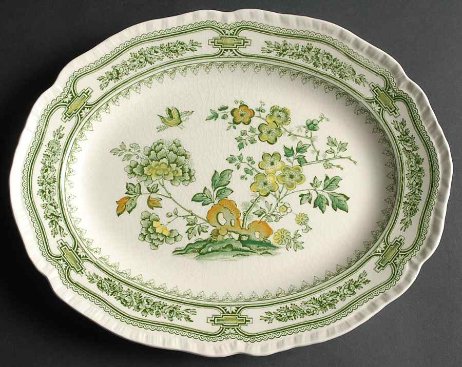 Manchu Green Multicolor 11" Oval Serving Platter by Mason's-1