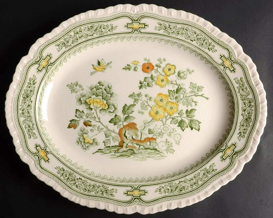 Manchu Green Multicolor 15" Oval Serving Platter by Mason's-1