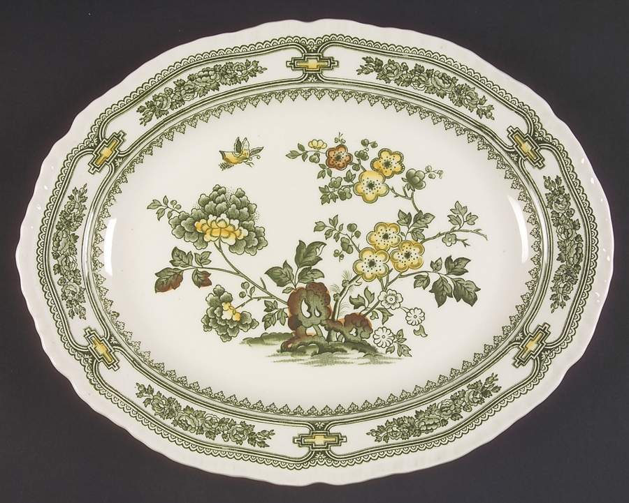 Manchu Green Multicolor 13" Oval Serving Platter by Mason's-1