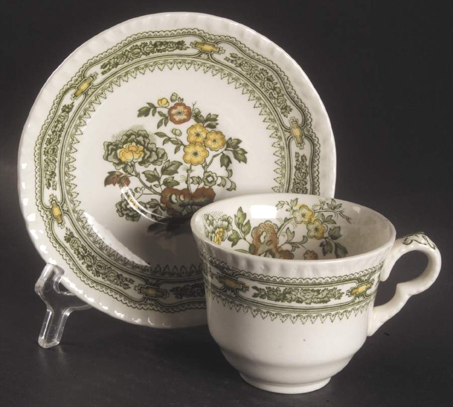 Manchu Green Multicolor Flat Cup & Saucer Set by Mason's-1