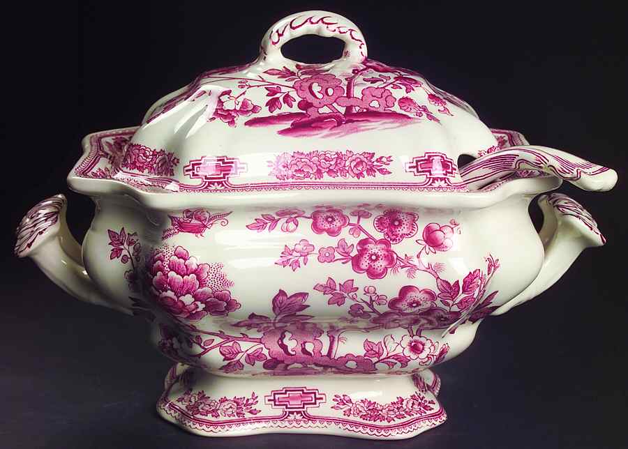 Manchu Pink Tureen & Lid w/Ladle by Mason's-1
