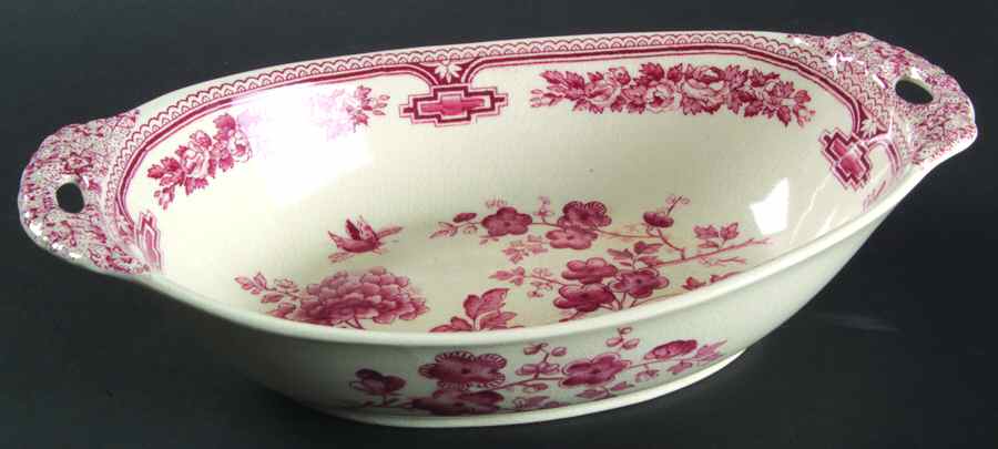 Manchu Pink 10" Handled Oval Vegetable Bowl by Mason's-1
