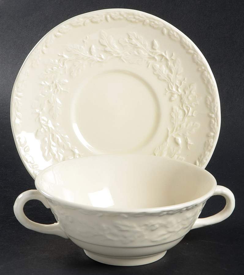 Mason's Oak Cream Flat Cream Soup Bowl & Saucer Set by Mason's-1