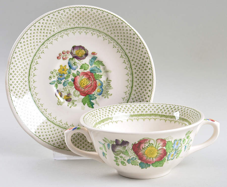 Paynsley Green Multicolor Flat Cream Soup Bowl & Saucer Set by Mason's-1