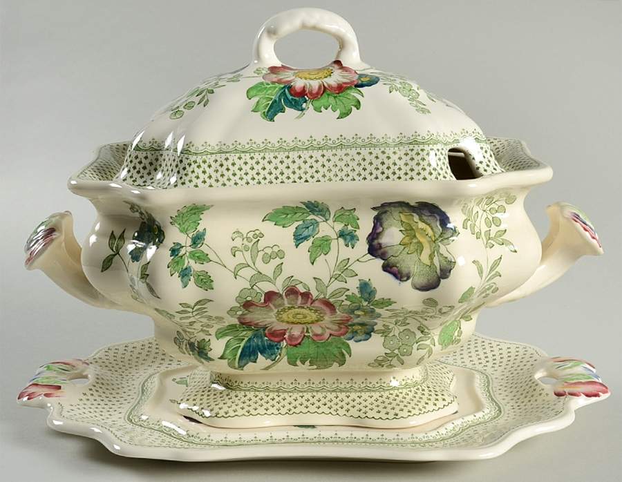 Paynsley Green Multicolor Tureen & Lid w/Underplate by Mason's-1