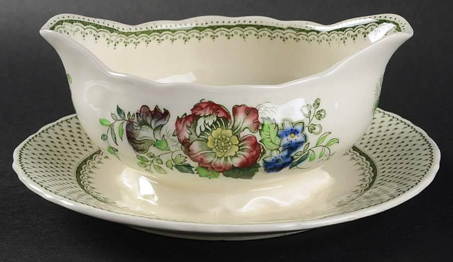 Paynsley Green Multicolor Gravy Boat with Attached Underplate by Mason's-1