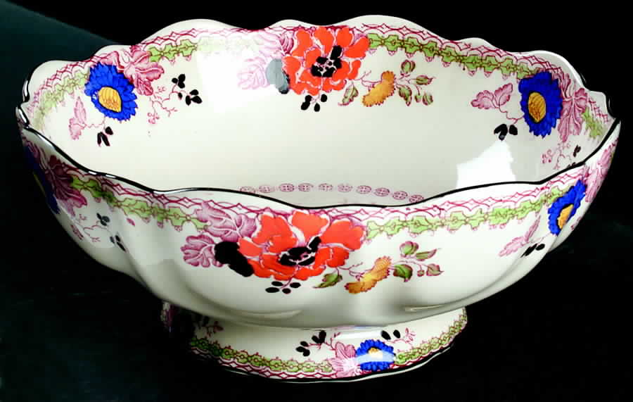 Persiana (Black Trim) Bruges Footed Salad Bowl by Mason's-1