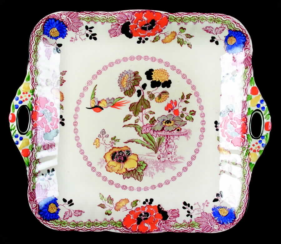 Persiana (Black Trim) Square Handled Cake Plate by Mason's-1