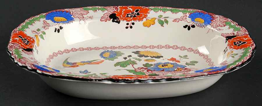 Persiana (Black Trim) 9" Oval Vegetable Bowl by Mason's-1