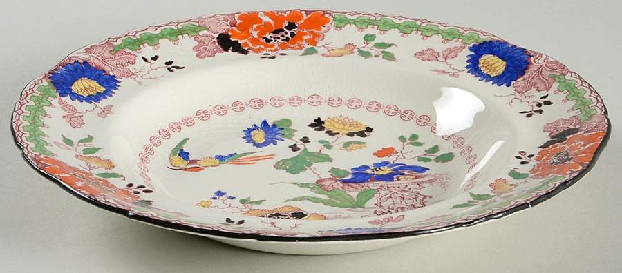Persiana (Black Trim) Large Rim Soup Bowl by Mason's-1