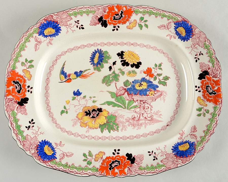 Persiana (Black Trim) 13" Oval Serving Platter by Mason's-1