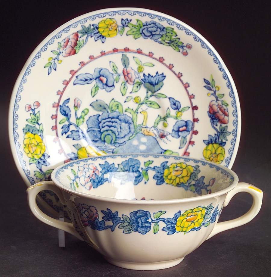 Regency Plantation Colonial Flat Cream Soup Bowl & Saucer Set by Mason's-1