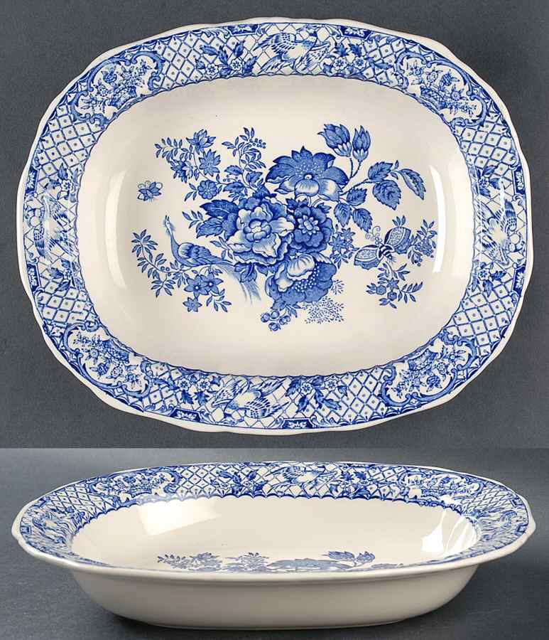 Stratford Royal Blue (No Trim) 10" Oval Vegetable Bowl by Mason's-1