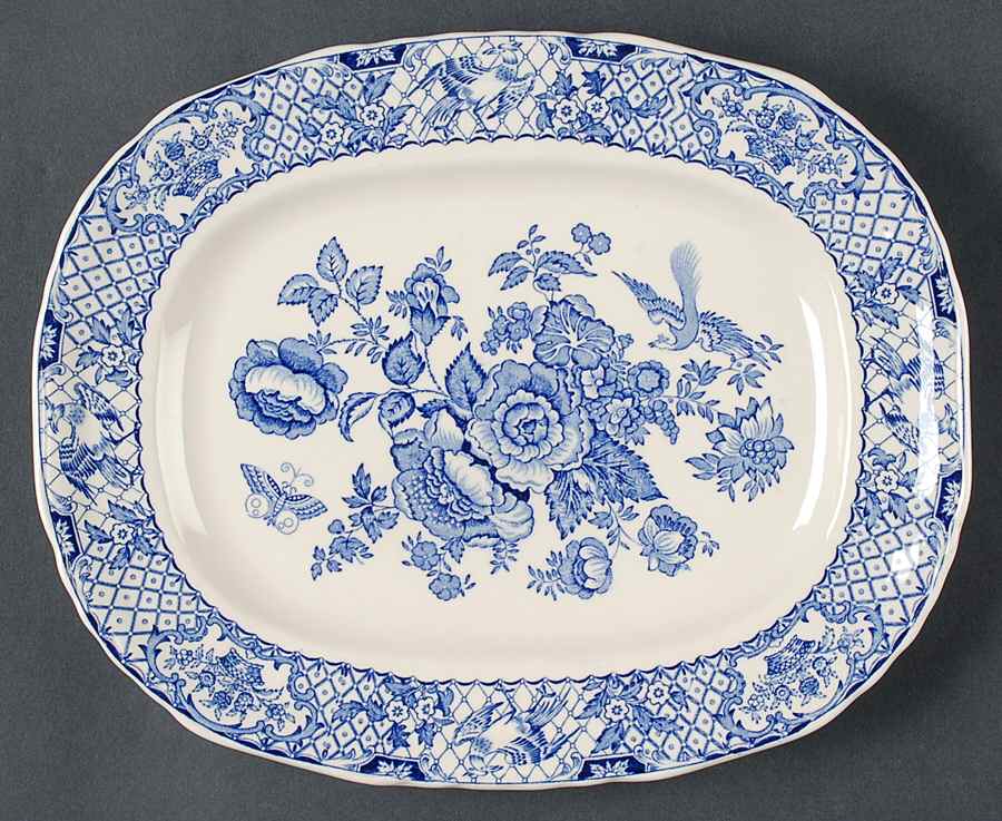Stratford Royal Blue (No Trim) 11" Oval Serving Platter by Mason's-1
