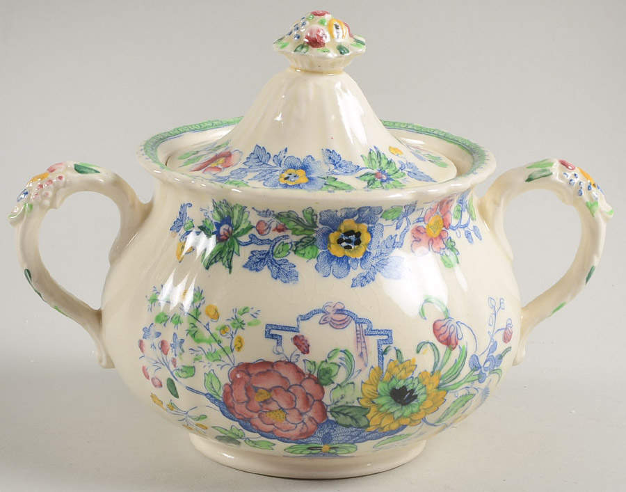 Strathmore Blue Multicolor Sugar Bowl & Lid by Mason's-1