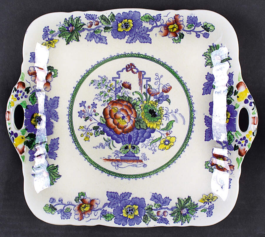 Strathmore Blue Multicolor Square Handled Cake Plate by Mason's-1
