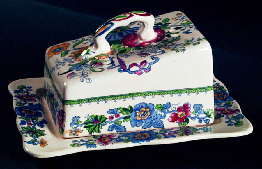 Strathmore Blue Multicolor Cheese Dish with Lid (Wedge) by Mason's-1