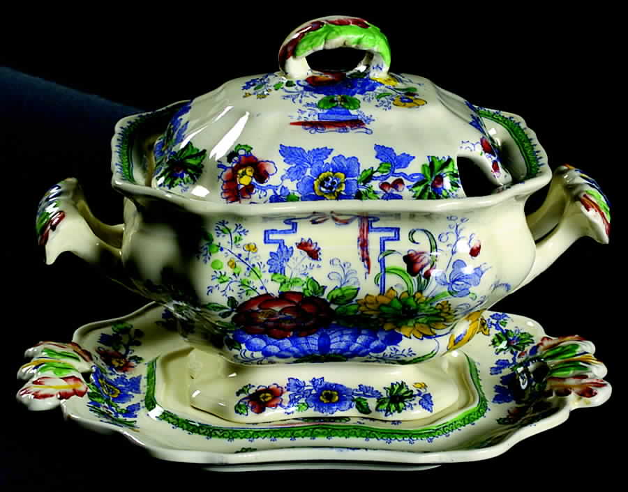 Strathmore Blue Multicolor Sauce Boat & Lid with Underplate by Mason's-1