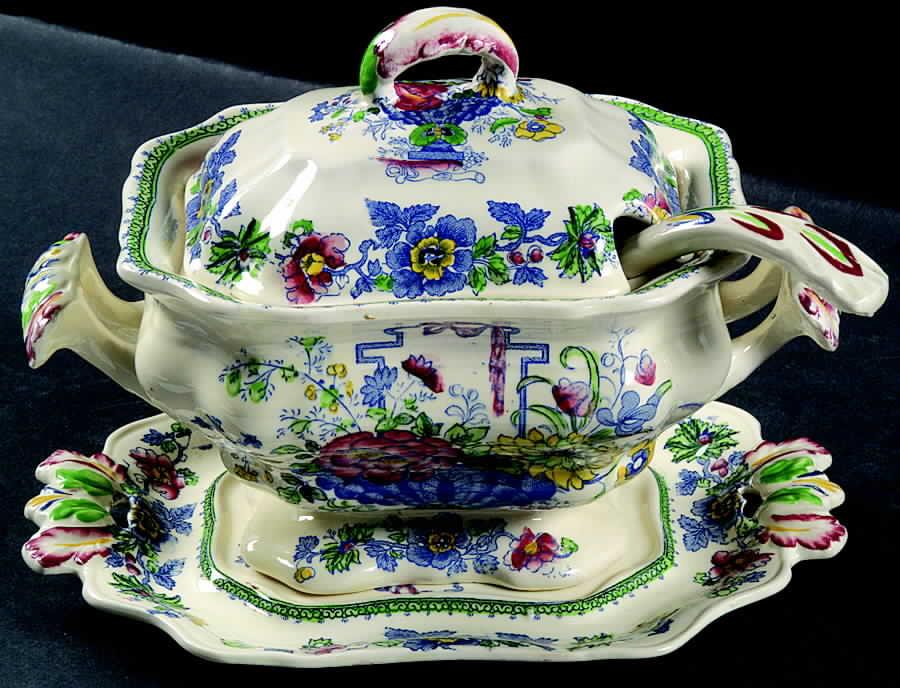 Strathmore Blue Multicolor Sauce Boat & Lid & Underplate & Ladle by Mason's-1