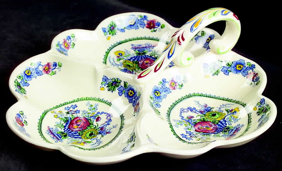 Strathmore Blue Multicolor 3-Part Relish with Center Ceramic Handle by Mason's-1