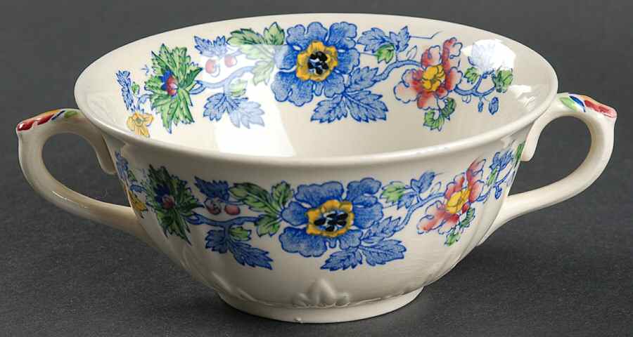 Strathmore Blue Multicolor Flat Cream Soup Bowl by Mason's-1