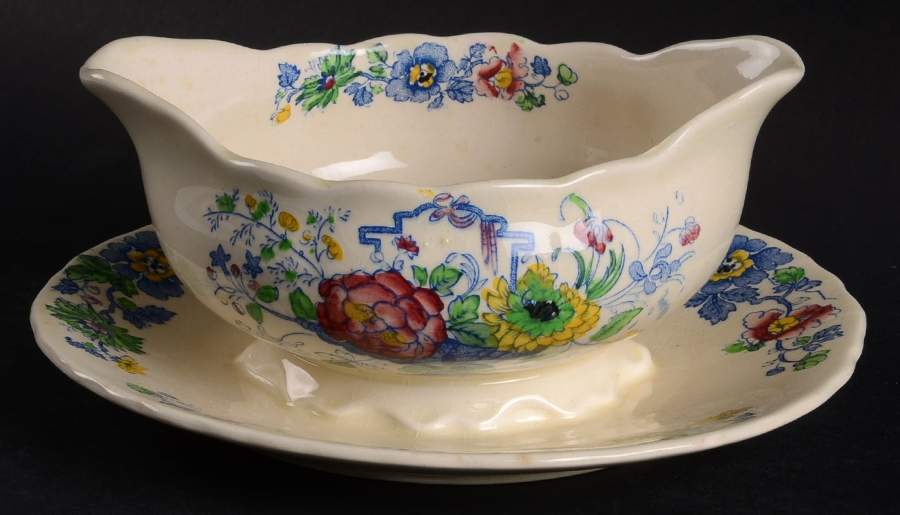 Strathmore Blue Multicolor Gravy Boat with Attached Underplate by Mason's-1