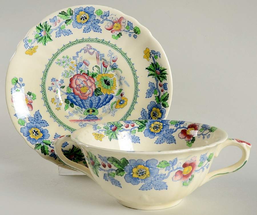 Strathmore Blue Multicolor Flat Cream Soup Bowl & Saucer Set by Mason's-1