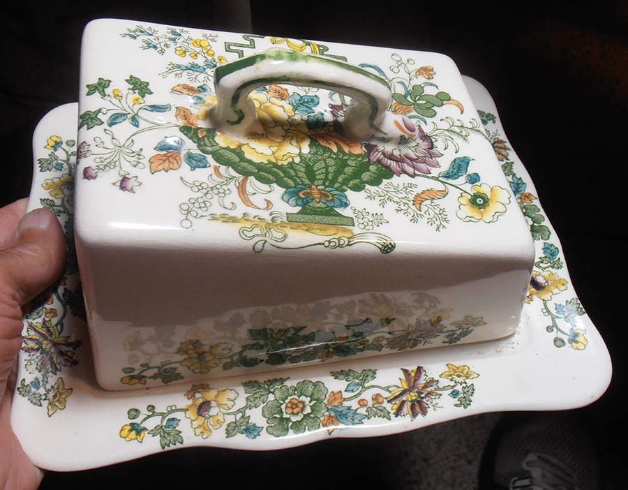 Strathmore Green Multicolor Cheese Dish with Lid (Wedge) by Mason's-1
