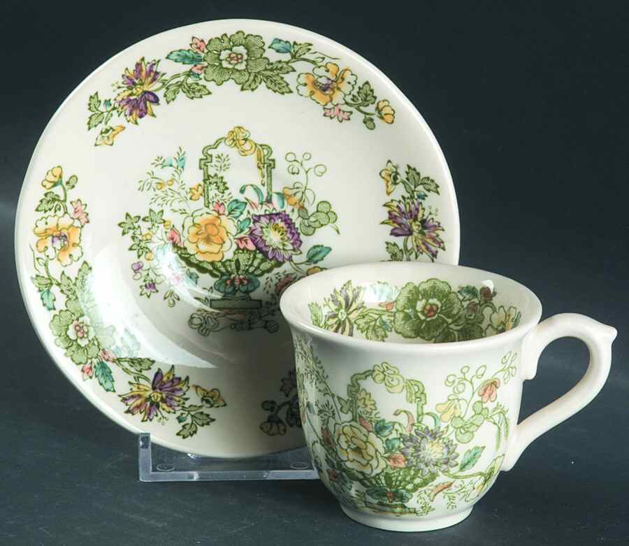 Strathmore Green Multicolor Flat Demitasse Cup & Saucer Set by Mason's-1