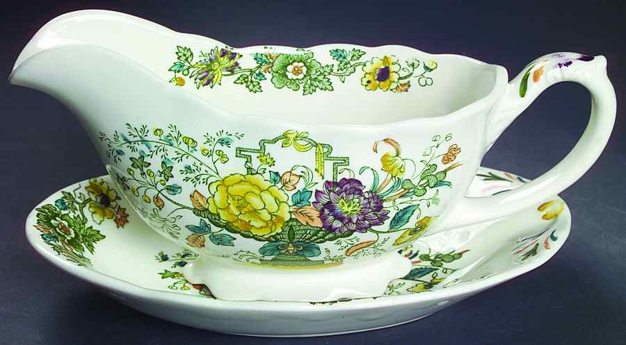 Strathmore Green Multicolor Gravy Boat & Underplate/Relish by Mason's-1