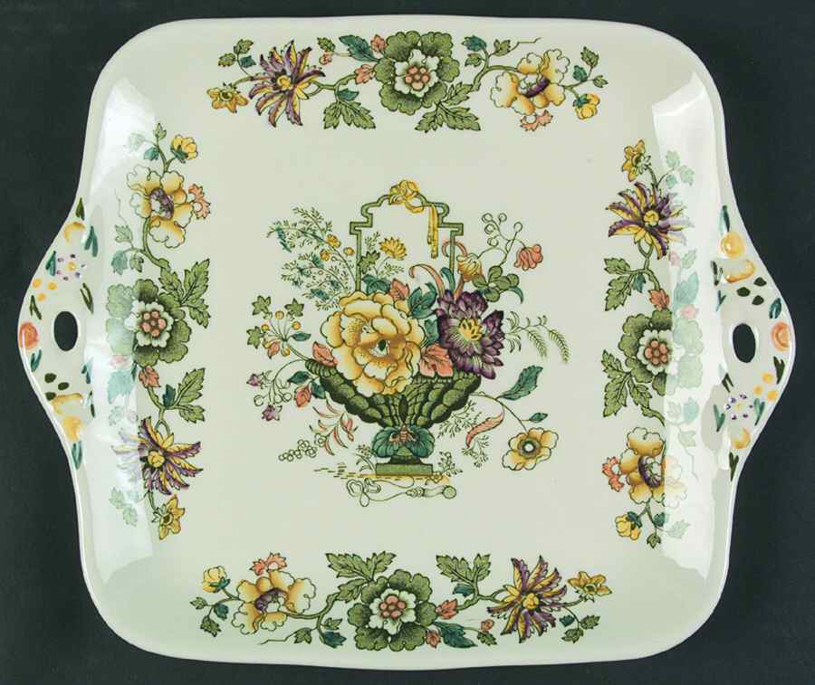 Strathmore Green Multicolor Square Handled Cake Plate by Mason's-1