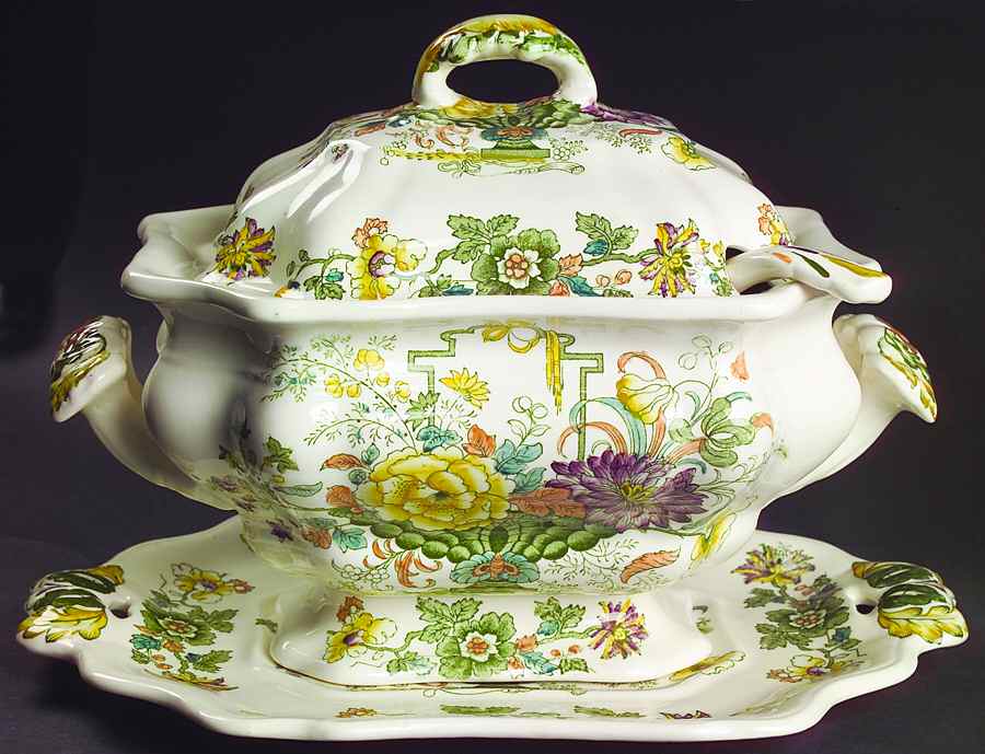 Strathmore Green Multicolor Tureen & Lid w/Ladle & Underplate by Mason's-1