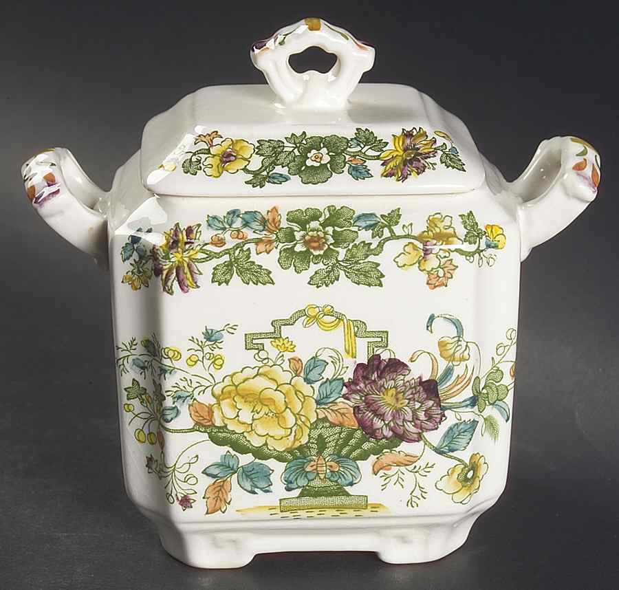 Strathmore Green Multicolor Square Fan Sugar Bowl & Lid by Mason's-1