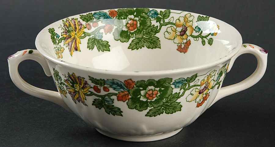 Strathmore Green Multicolor Flat Cream Soup Bowl by Mason's-1