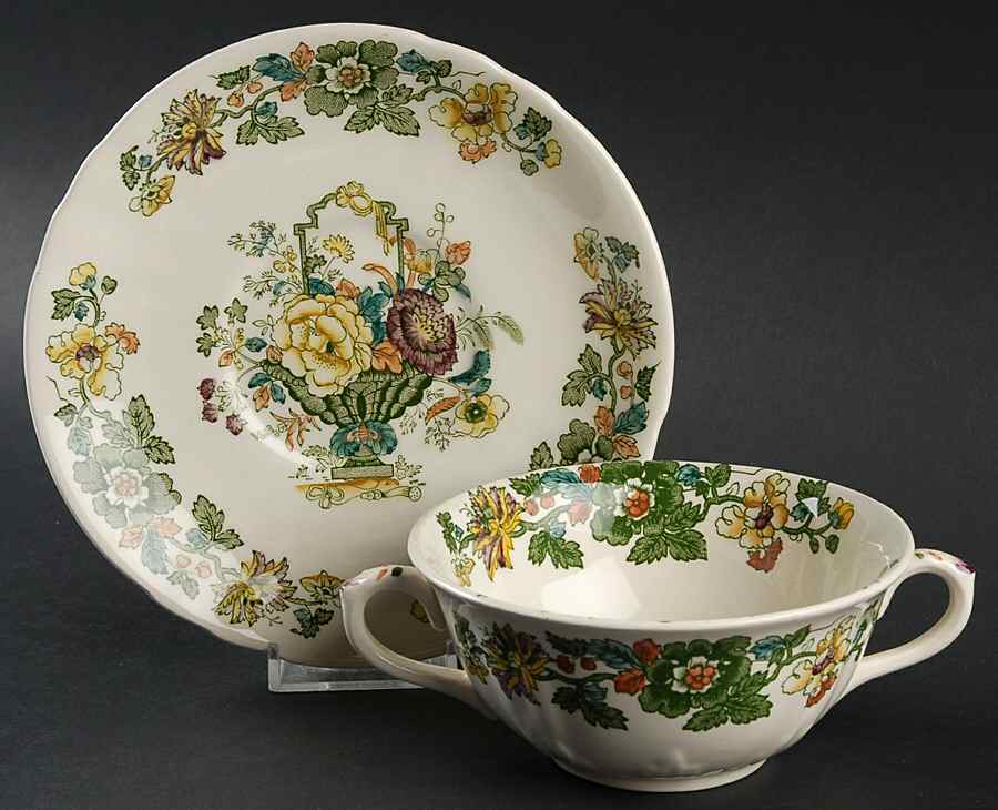 Strathmore Green Multicolor Flat Cream Soup Bowl & Saucer Set by Mason's-1