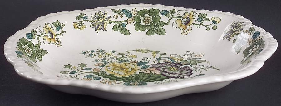 Strathmore Green Multicolor Oval Gadroon Dessert Bowl by Mason's-1